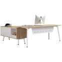 Mesa despacho Organova de Iman con faldón metálico blanco y mueble auxiliar con módulo hueco y 2 módulos cajón