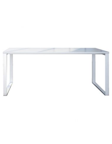 Mesa escritorio lacado blanca y metal, moderna y funcional al