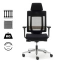 Silla resistente Montreal, con malla técnica reforzada y asiento relleno de espuma de alta densidad de alta resistencia.