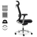 Sillón XXL de dirección. Respaldo en malla ultra resistente con soporte lumbar. Con cabezal regulable.