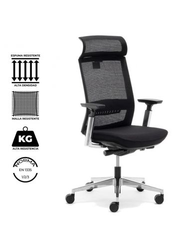 Sillón de dirección resistente, con estructura reforzada y malla ultra resistente. Color negro. Modelo sillón Toronto.
