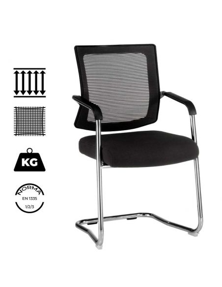 Silla confidente modelo Dallas de Euromof, con brazos y respaldo de malla.