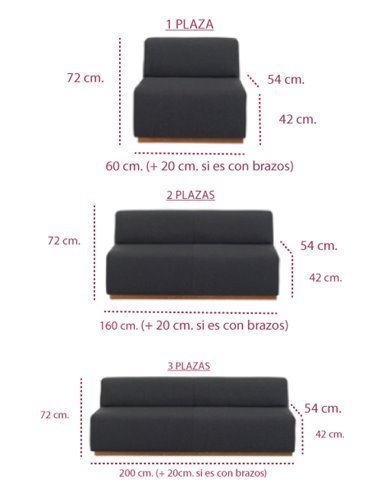 Medidas sofá oficina pau de inclass con varias plazas