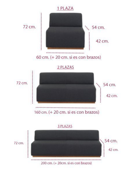 Medidas sofá oficina pau de inclass con varias plazas