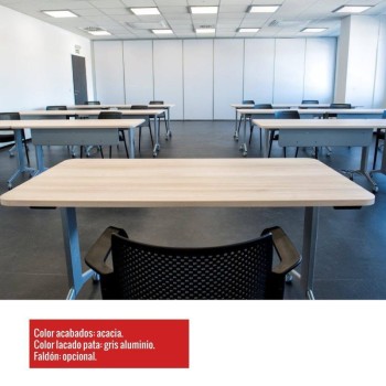 Mesa reuniones plegable con ruedas color acacia y aluminio de JGorbe