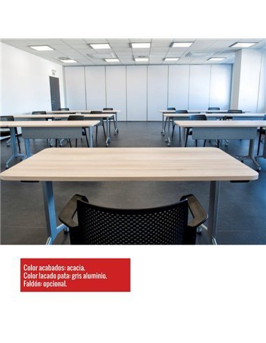 Mesa reuniones plegable con ruedas color acacia y aluminio de JGorbe