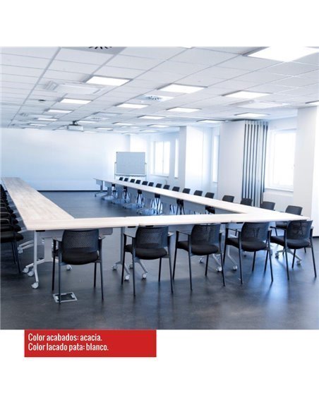 Mesa reuniones plegable con ruedas color acacia y blanco de JGorbe