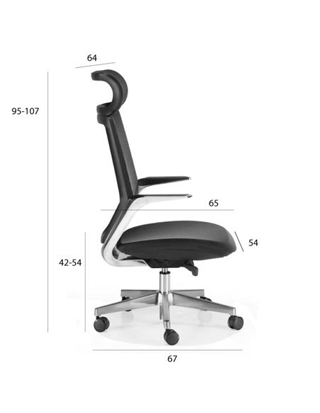 Medidas sillón oficina Tokio de Euromof con respaldo en malla