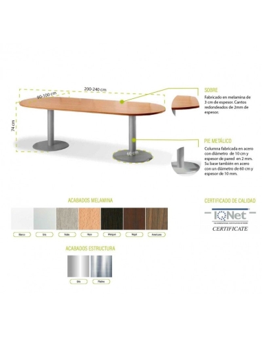 Mesa ovalada con bases metálicas euromof