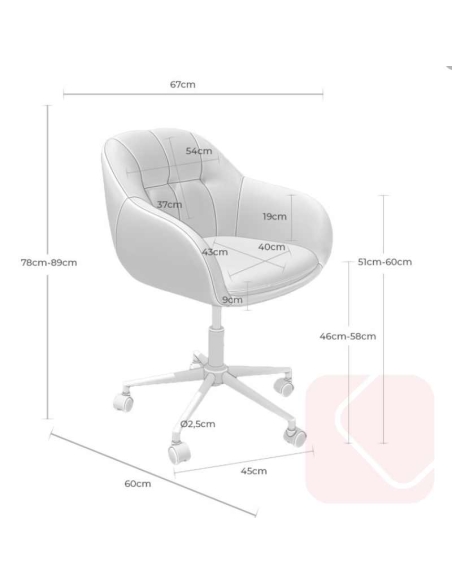 Silla de oficina Canterbury en color gris claro medidas