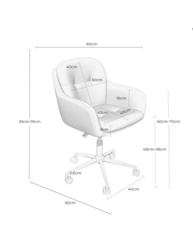 Silla de oficina ontario en color gris claro medidas