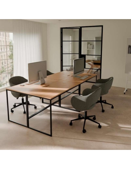 Mesa escritorio base metálica Hudson con base ligera en color blanco y negro