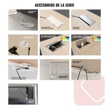Pasacables, enchufes y accesorios de electrificación mesa oficina Flink