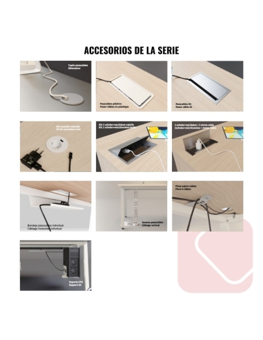 Pasacables, enchufes y accesorios de electrificación mesa oficina Flink