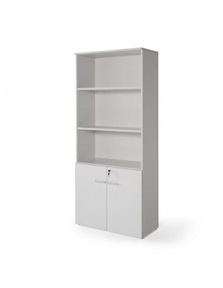 Armario de oficina con puertas bajas, cerradura y estantes de JGorbe en color gris Armario de oficina con puertas bajas, cerradura y estantes de JGorbe en color gris
