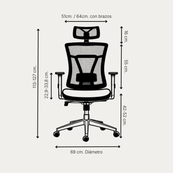 Silla ergonómica Ankara con cabezal y brazos 3D | Laoficinaonline