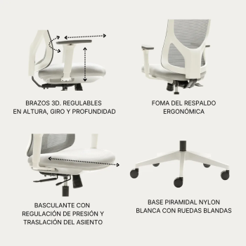 Silla ergonómica Nantes blanca con respaldo de malla | Laoficinaonline