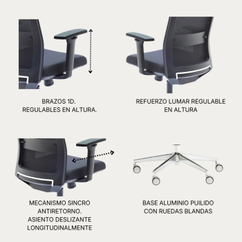 Silla ergonómica XXL Niza negra para personas de hasta 120 kg. UNE EN 1335 | Laoficinaonline
