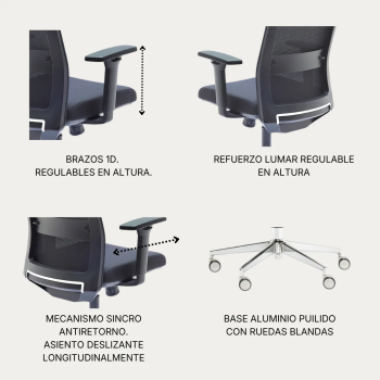 Silla ergonómica XXL Niza negra con cabezal. Norma UNE EN 1335 | Laoficinaonline