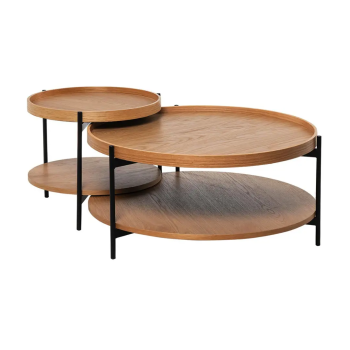 Mesa de centro Dyda redonda con tapa de roble | Laoficinaonline