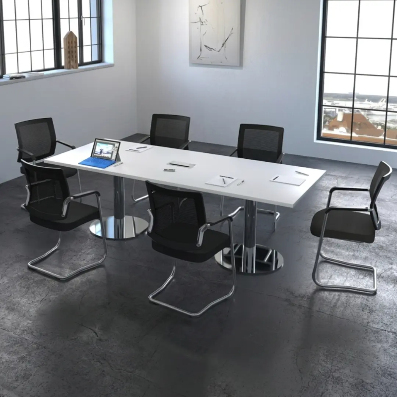Mesa de reunión rectangular EURO con base cilíndrica | Laoficinaonline