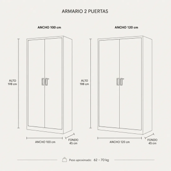 Armario metálico con puertas abatibles | 198x100 y 198x120 cm | Laoficinaonline