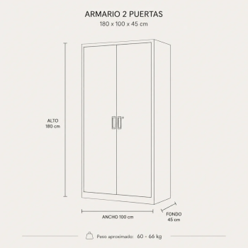 Armario metálico puertas abatibles 180x100x45 cm | Laoficinaonline