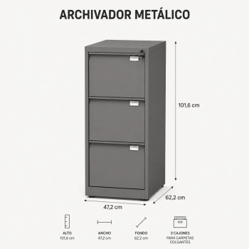 Archivador metálico de 3 cajones para oficina y hogar | Laoficinaonline