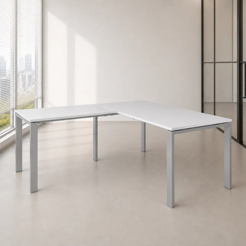 Escritorio en forma de L serie Pórtico con envío express en BLANCO