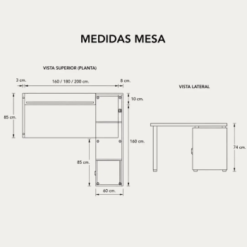 Mesa de despacho Hebe con mueble auxiliar | Laoficinaonline