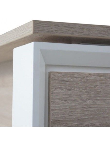Mesa despacho con mueble auxiliar serie Omega de JGorbe en olmo y blanco