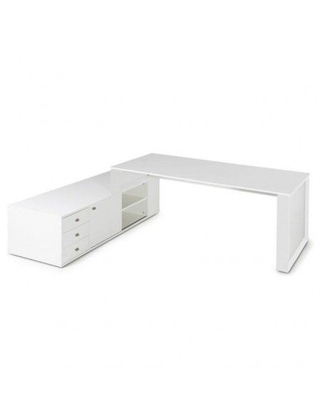 Mesa despacho con mueble auxiliar serie Omega de JGorbe en blanco Mesa despacho con mueble auxiliar serie Omega de JGorbe en blanco