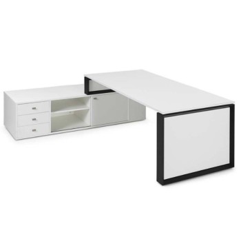 Mesa despacho con mueble auxiliar serie Omega de JGorbe en blanco