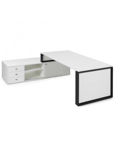 Mesa despacho con mueble auxiliar serie Omega de JGorbe en blanco