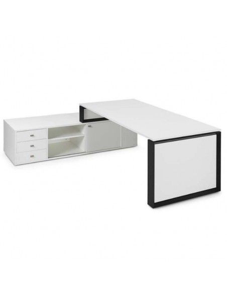 Mesa despacho con mueble auxiliar serie Omega de JGorbe en blanco