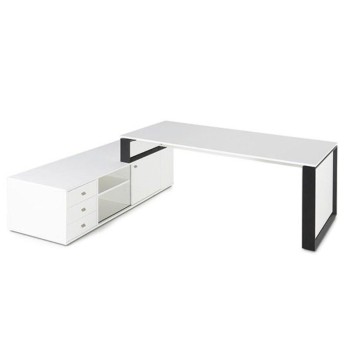 Mesa despacho con mueble auxiliar serie Omega de JGorbe en blanco