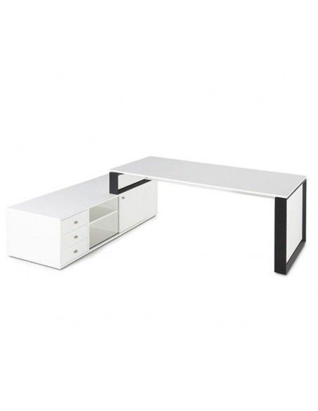 Mesa despacho con mueble auxiliar serie Omega de JGorbe en blanco