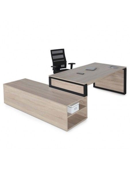 Mesa despacho con mueble auxiliar serie Omega de JGorbe en olmo