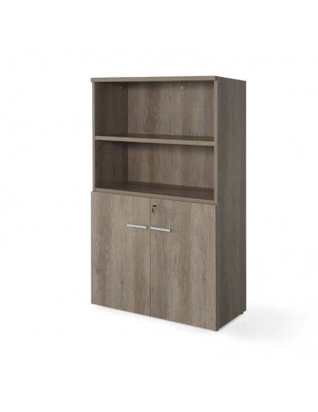 Armario oficina de madera con puertas bajas, cerradura y estantes de JGorbe en color nebraska Armario oficina de madera con puertas bajas, cerradura y estantes de JGorbe en color nebraska