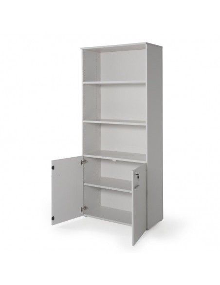 Armario de oficina con puertas bajas, cerradura y estantes de JGorbe en color gris claro Armario de oficina con puertas bajas, cerradura y estantes de JGorbe en color gris claro