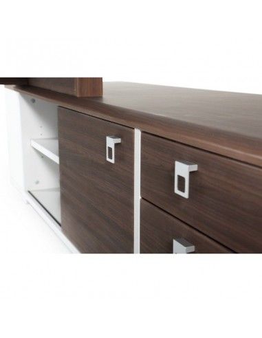 Detalle cajonera y armario del mueble auxiliar mesa despacho Líder de JGorbe en nogal oscuro Detalle cajonera y armario del mueble auxiliar mesa despacho Líder de JGorbe en nogal oscuro