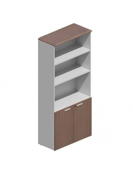 Mueble de oficina alto con puertas bajas de JGorbe en olmo oscuro