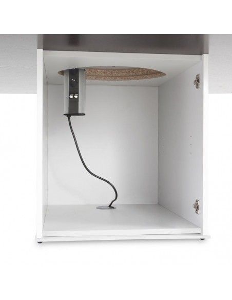 detalle electrificación interior de armario de mesa de reuniones ovalada Líder de JGorbe en blanco detalle electrificación interior de armario de mesa de reuniones ovalada Líder de JGorbe en blanco