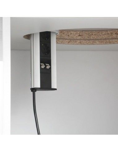 detalle electrificación interior de armario de mesa de reuniones ovalada Líder de JGorbe en blanco detalle electrificación interior de armario de mesa de reuniones ovalada Líder de JGorbe en blanco