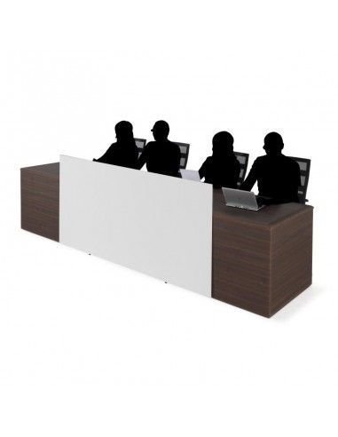 Mesa de ponencias JGorbe en nogal oscuro con panel blanco