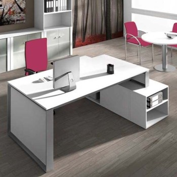 Mesa despacho con mueble auxiliar serie Omega de JGorbe en blanco