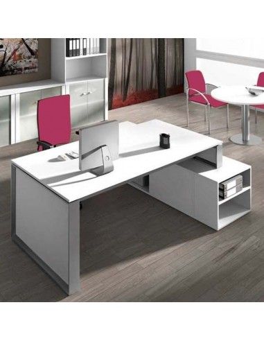 Mesa despacho con mueble auxiliar serie Omega de JGorbe en blanco