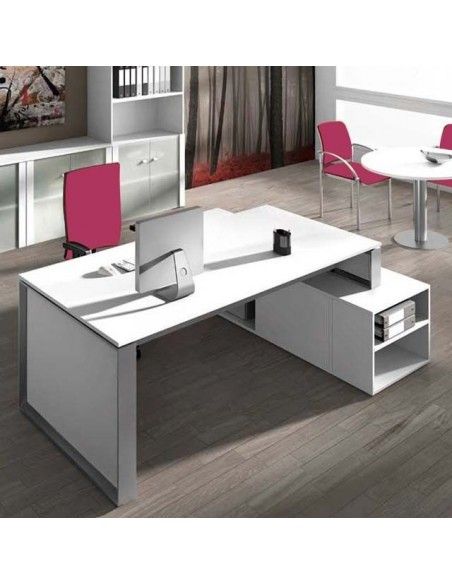 Mesa despacho con mueble auxiliar serie Omega de JGorbe en blanco