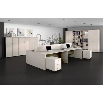 Mesa oficina multipuesto con separador de JGorbe en color olmo claro