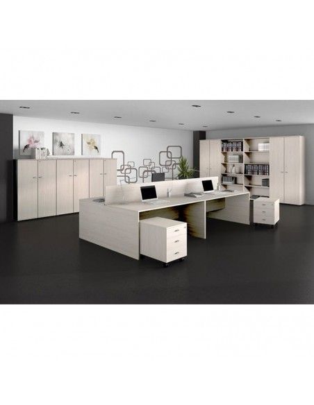 Mesa oficina multipuesto con separador de JGorbe en color olmo claro Mesa oficina multipuesto con separador de JGorbe en color olmo claro